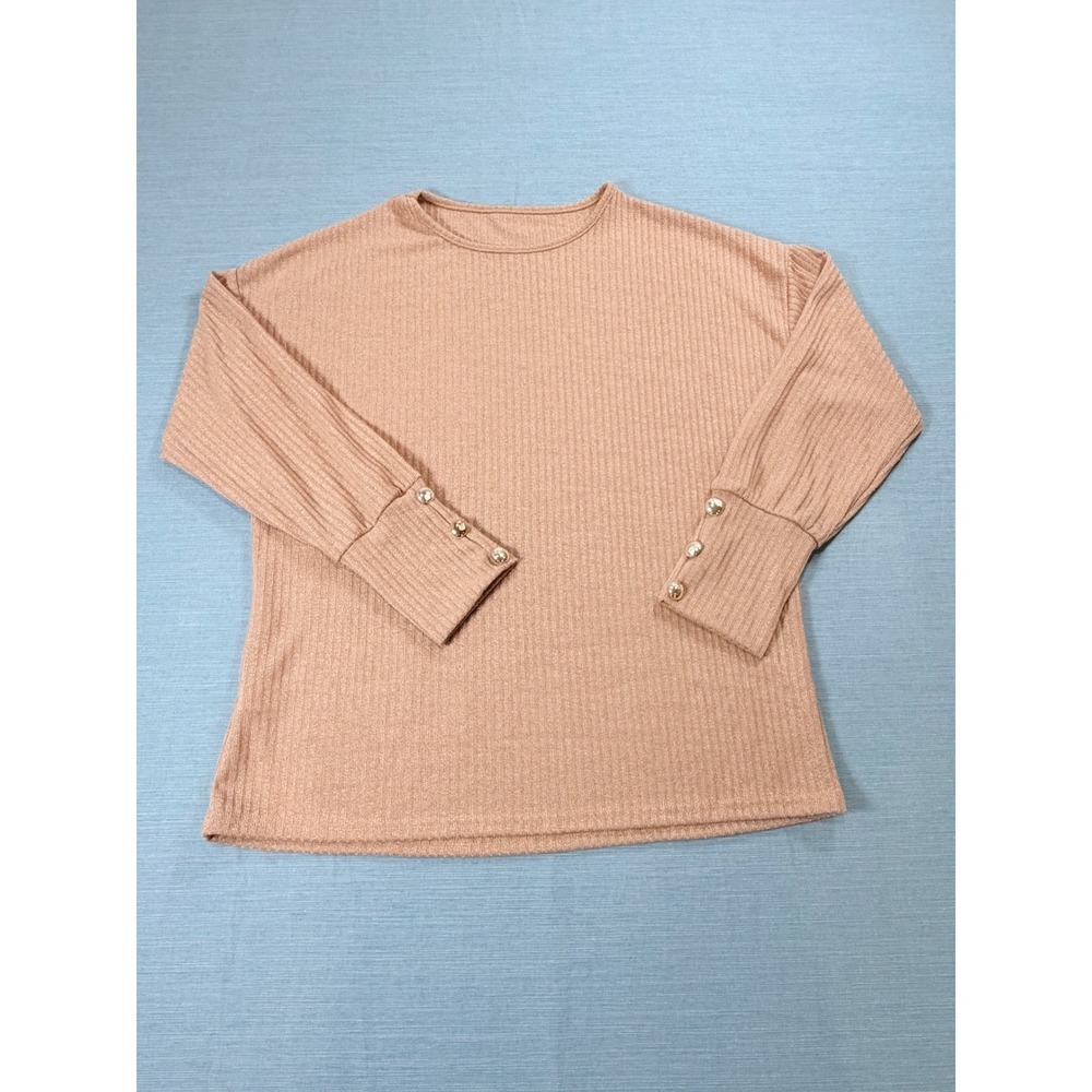 Unbranded Ribbed Knit Top Tan Gold Button Cuff Long Sleeve Plus 3XL